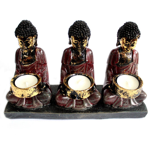 Kerzenständer 'Drei Anhänger' - Antik-Buddha Figur aus Harz