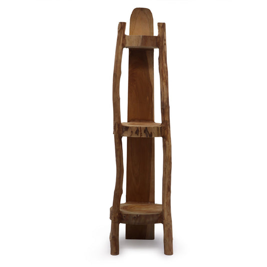 Massivholz Eckregal aus Teak mit 3 Böden, 90 cm hoch
