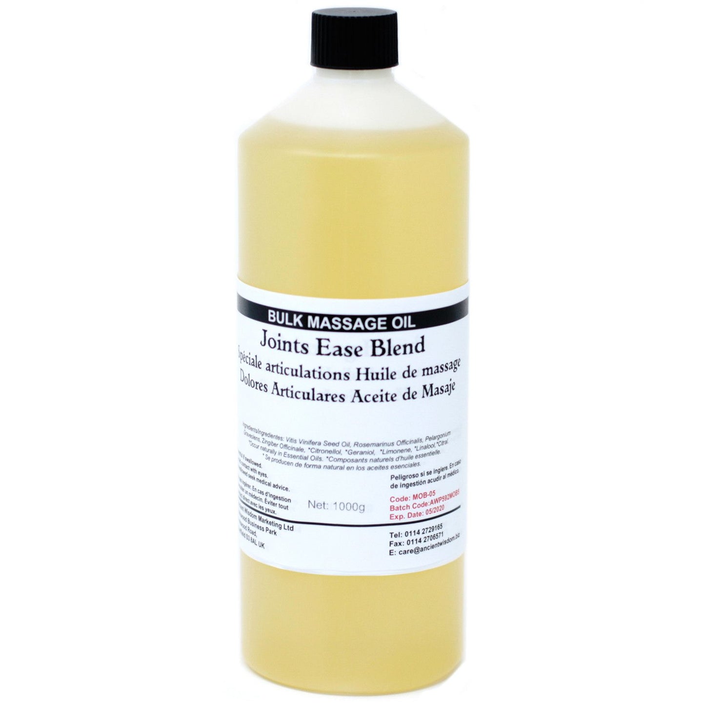 Joints Ease Premium Massageöl – 1kg mit Traubenkernöl & Kräuterextrakten