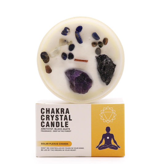 Kristallkerze für das Solarplexus-Chakra mit Amethyst und Schwarzachat