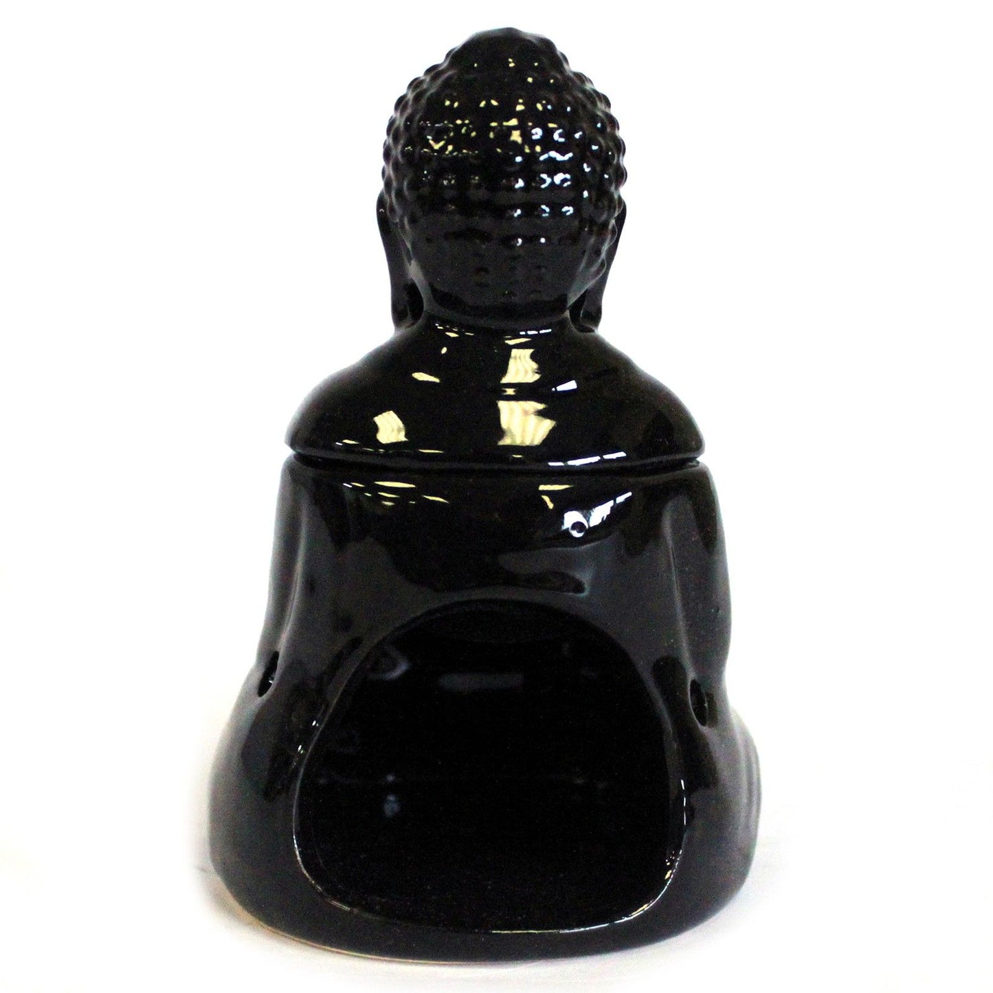 Duftlampe 'Meditierender Buddha' in Schwarz – Keramik für ätherische Öle
