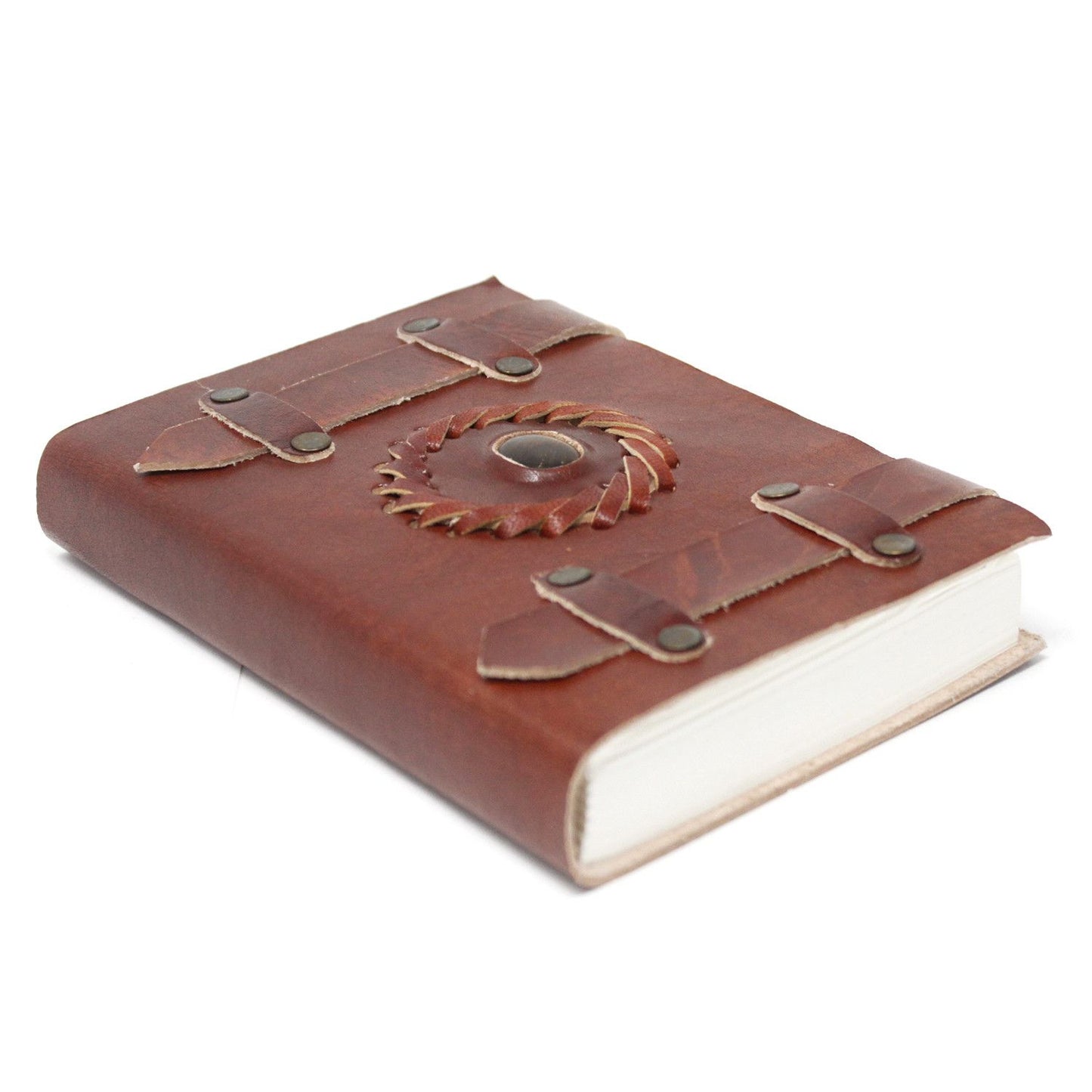 Ledernotizbuch 'Tigeraugen' mit Weltkarte – Handgefertigtes Journal 15x10 cm