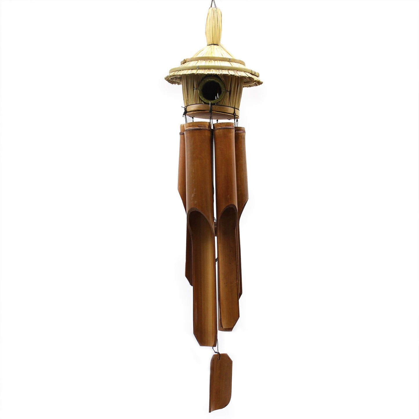 Natürliches Vogelhaus aus Seegras mit Bambus-Windspiel – 56 cm Ø