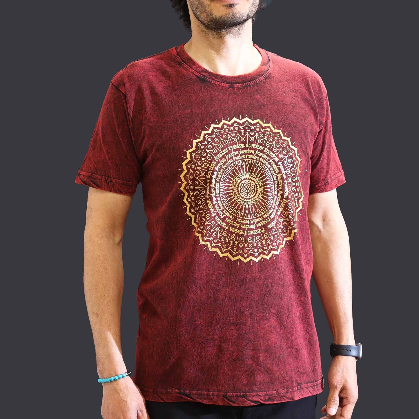 Mandala T-Shirt in Bordeaux - Doppelt steingewaschen & fair gefertigt