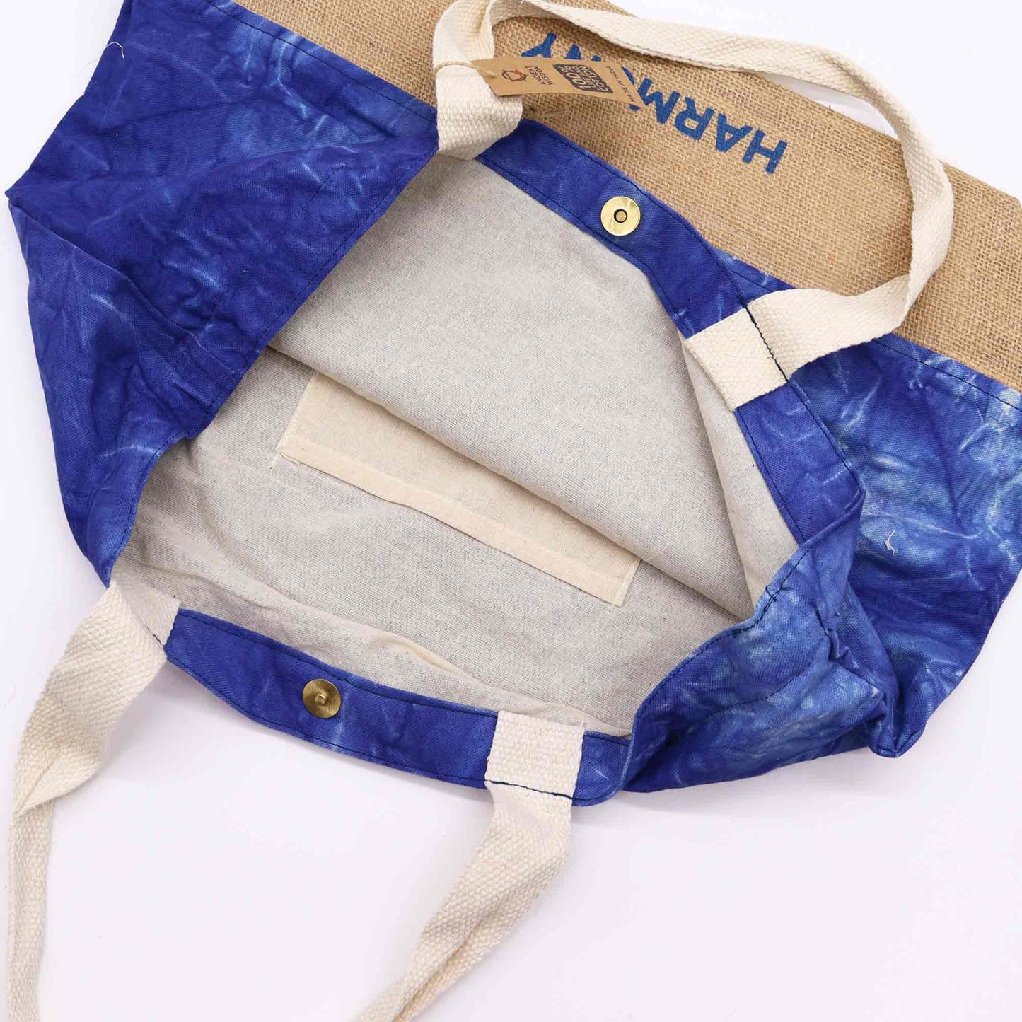 Mandala Harmonie Tasche in Blau Stonewash – Nachhaltige Baumwoll-Jute-Tasche