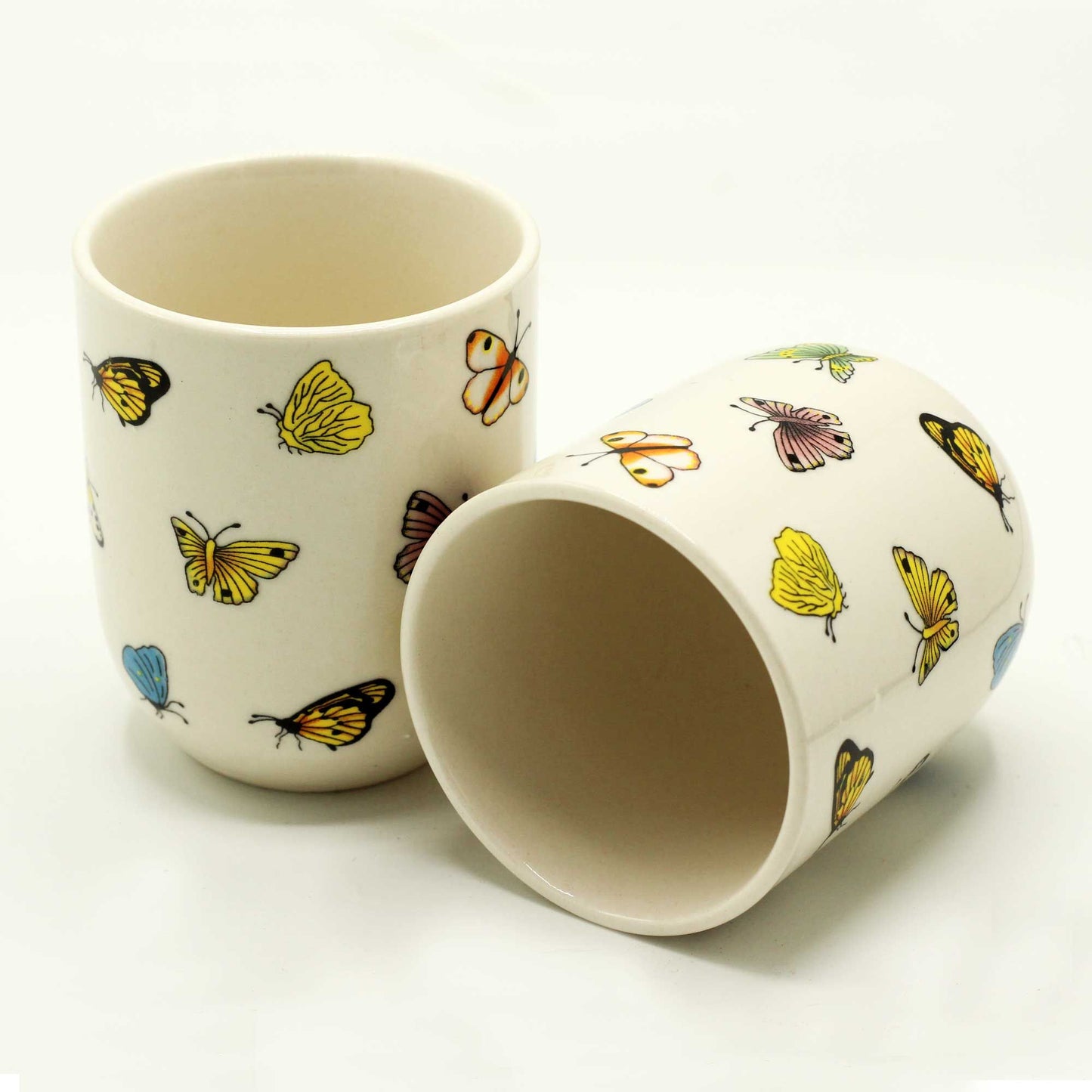 Set mit 6 Keramik-Teetassen 'Filigrane Schmetterlinge' – 190 ml