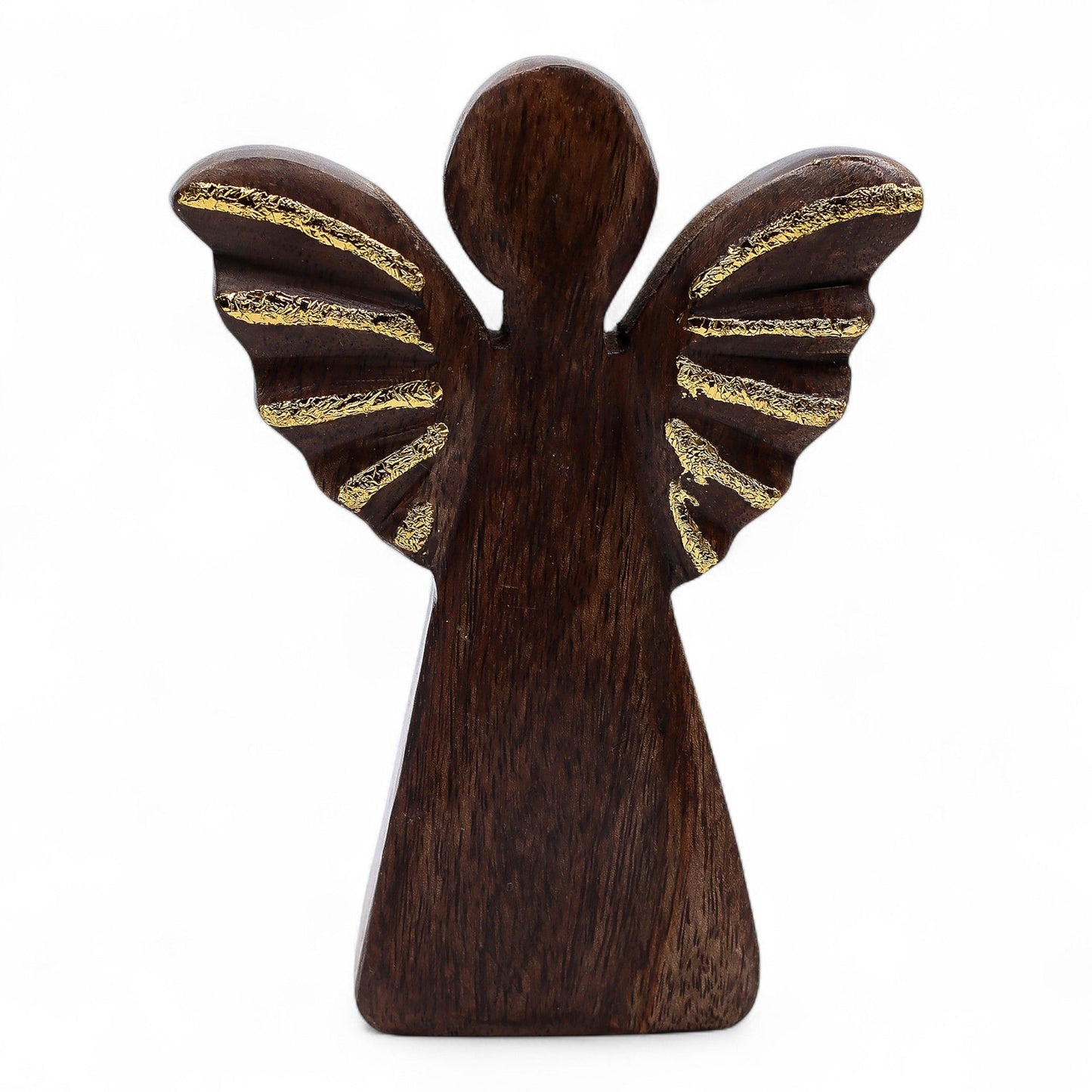 Engel aus Mango-Holz - Handgeschnitzt mit goldenen Flügeln