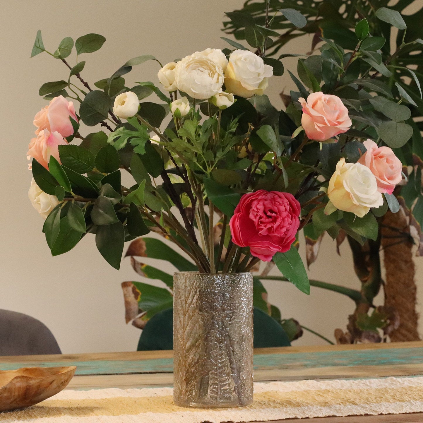 Pino Glasvase – Hohe Vase mit echten Blättern im Glas