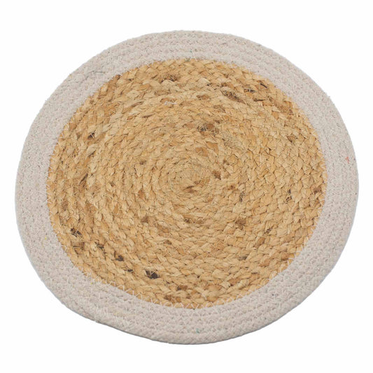 Rundes Tischset mit Elfenbeinrand - Jute & Baumwolle, 30cm - Boho Chic Design