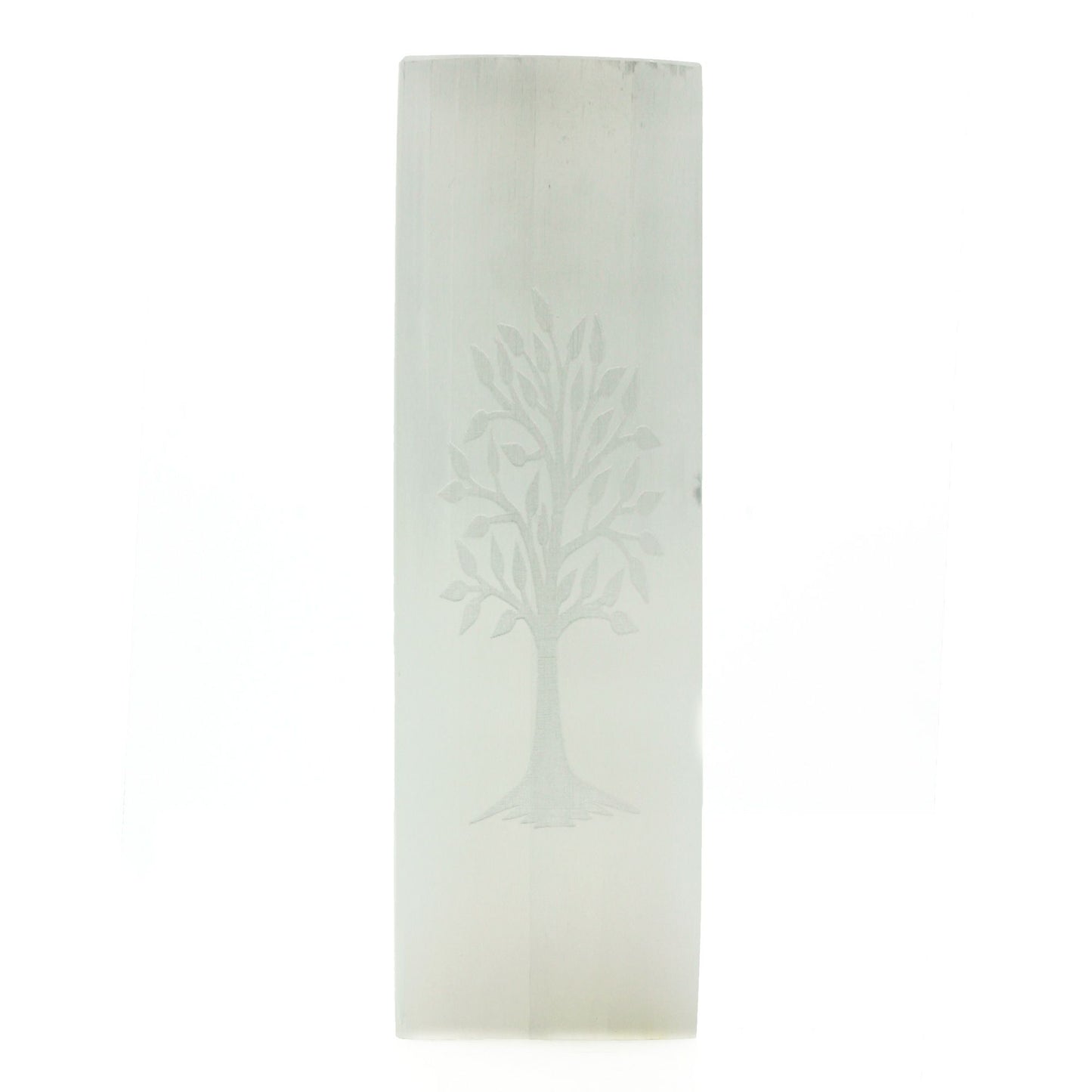 Selenit-Blocklampe 'Baum des Lebens' - 25 cm handgraviertes Naturstein-Leuchtobjekt