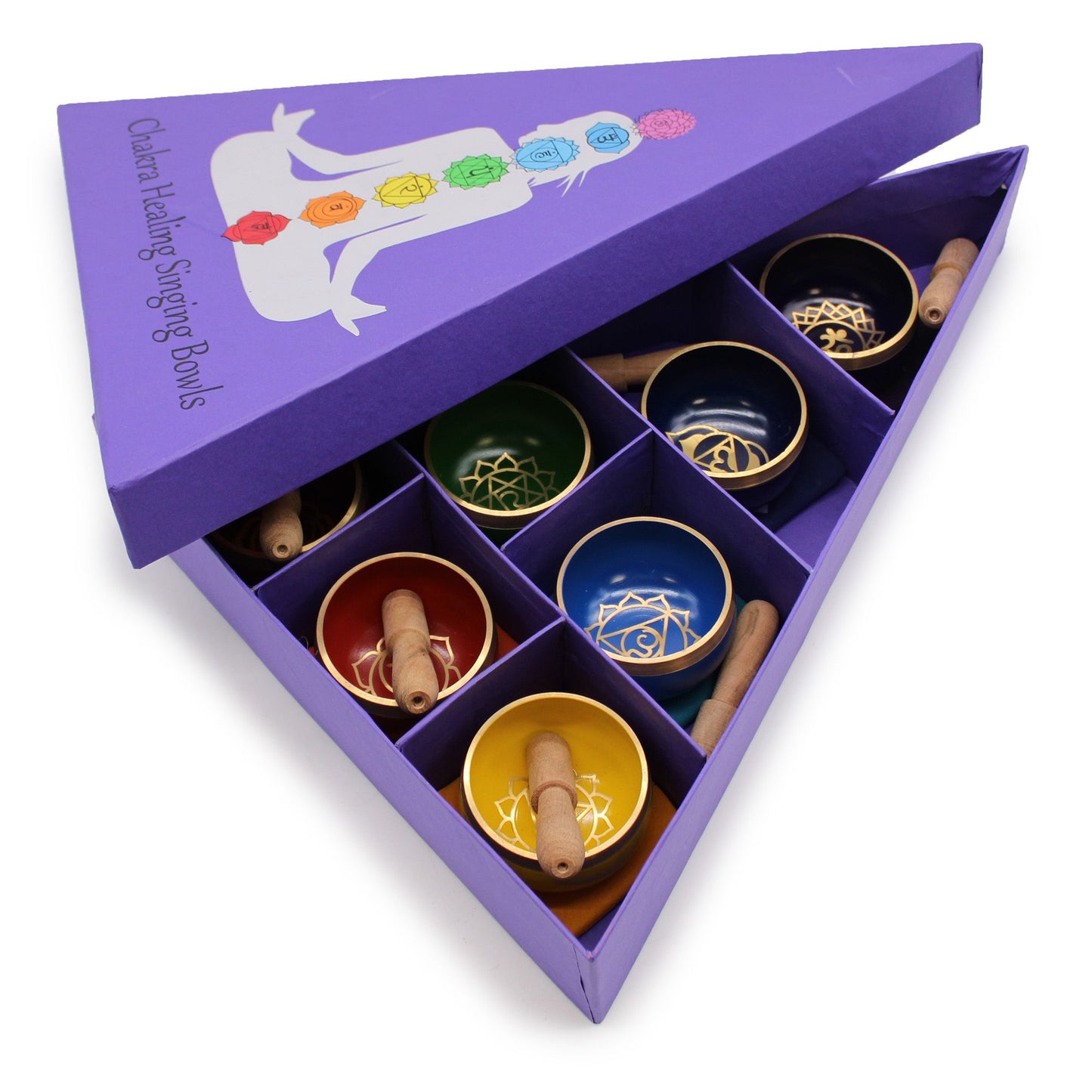 Chakra-Klangschalen-Set in Pyramidenbox – 7-teilig aus Messing