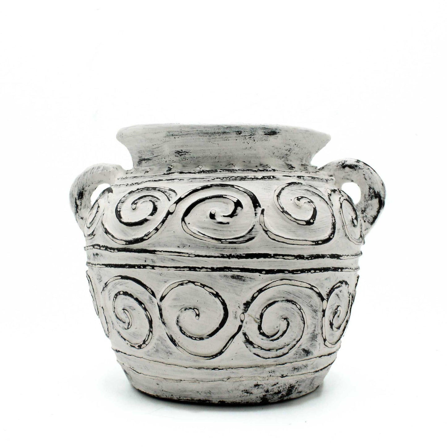 Keramikvase Creme mit Henkeln 15cm - Handbemaltes Unikat aus Lombok