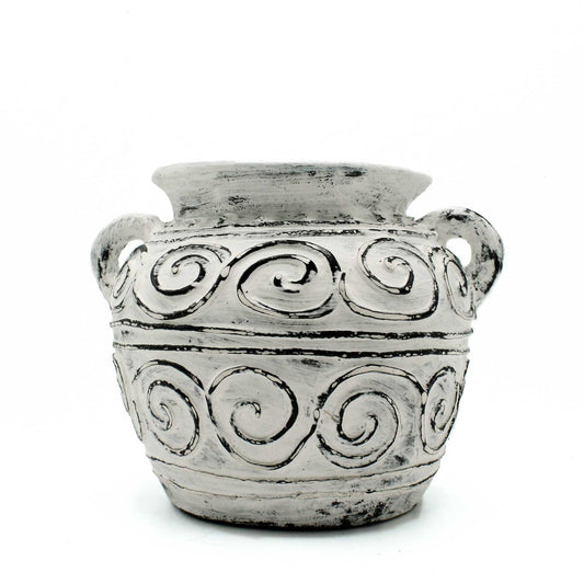 Keramikvase Creme mit Henkeln 15cm - Handbemaltes Unikat aus Lombok