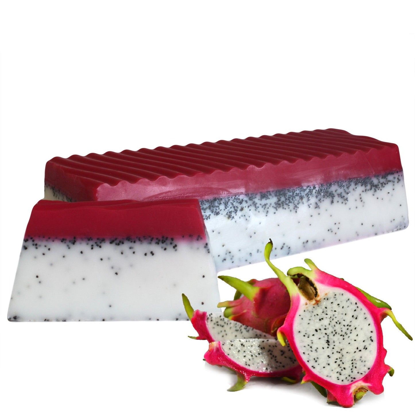 Handgemachte Seifenstange Drachenfrucht mit sanftem Mohnsamen-Peeling