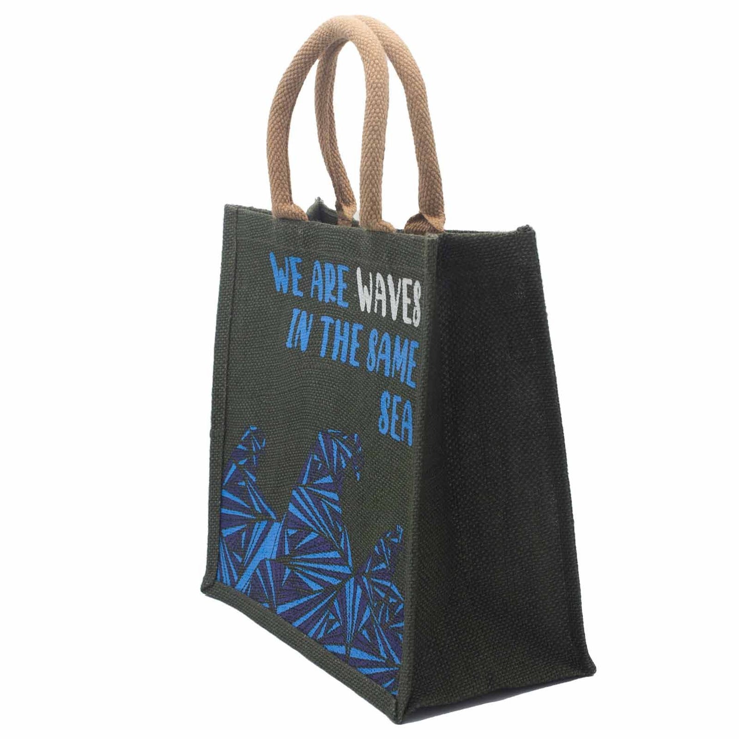 Jute-Tasche 'We are Waves' in Blau – Nachhaltiger Alltagsbegleiter