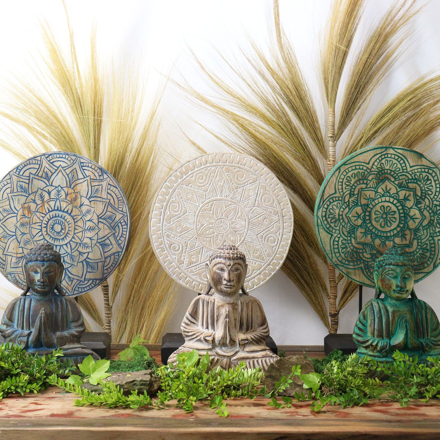 Feng Shui Set 'Harmonie-Mandala' mit Buddha-Figuren in Blau