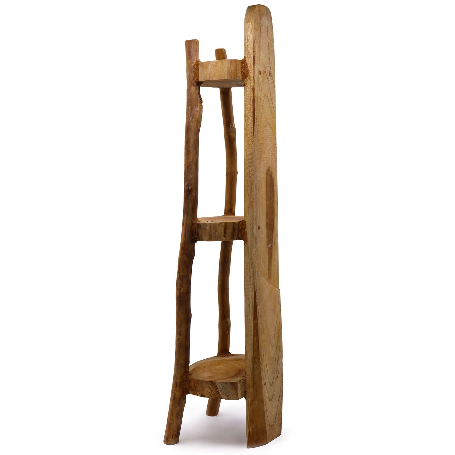 Massivholz Eckregal aus Teak mit 3 Böden, 90 cm hoch