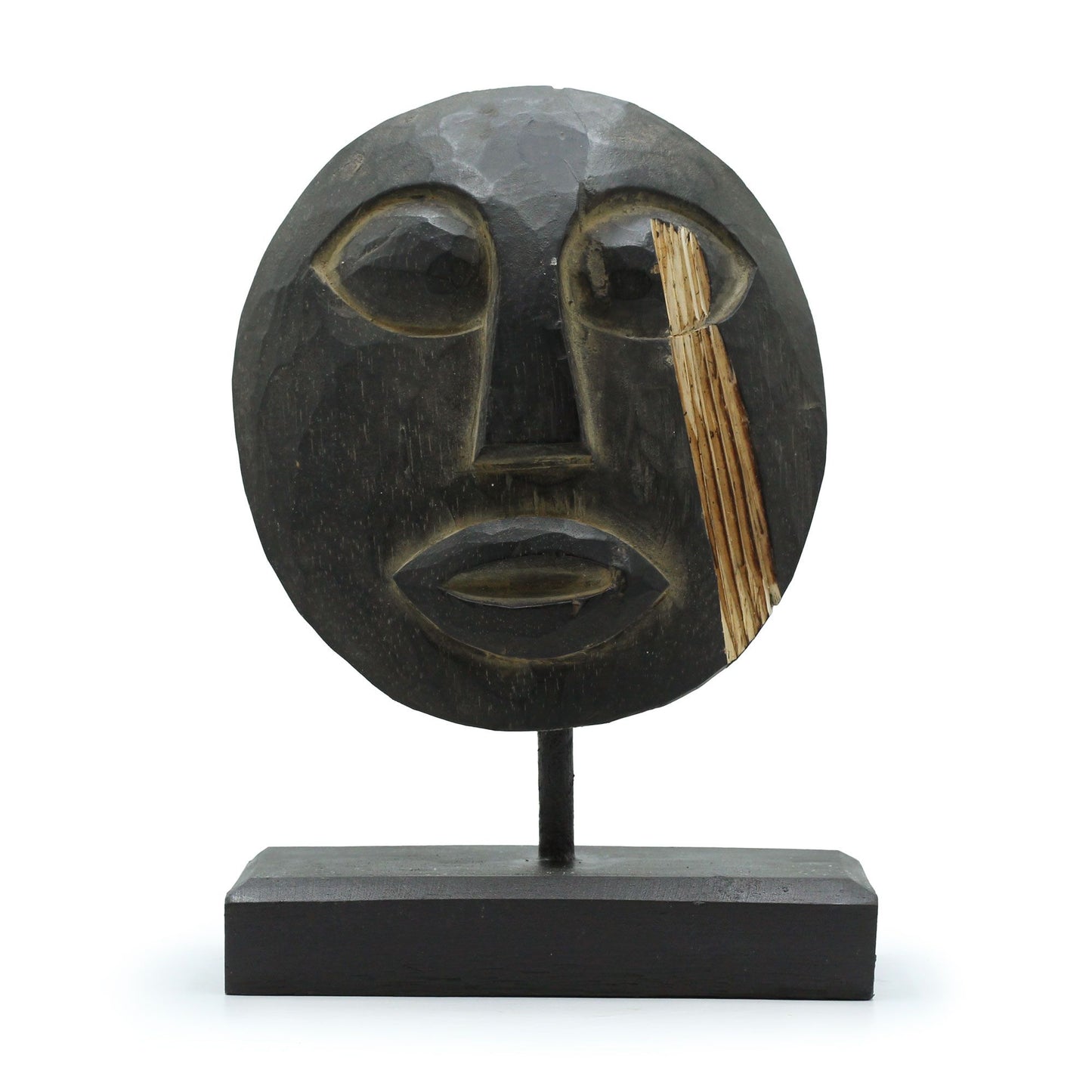 Handgeschnitzte Stammesmaske aus Timor - Schwarz, 27 x 20 cm - Authentische Holzwanddekoration