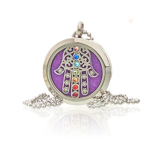 Aromatherapie Halskette Hamsa Chakra - 30mm Edelstahl mit Duftpad