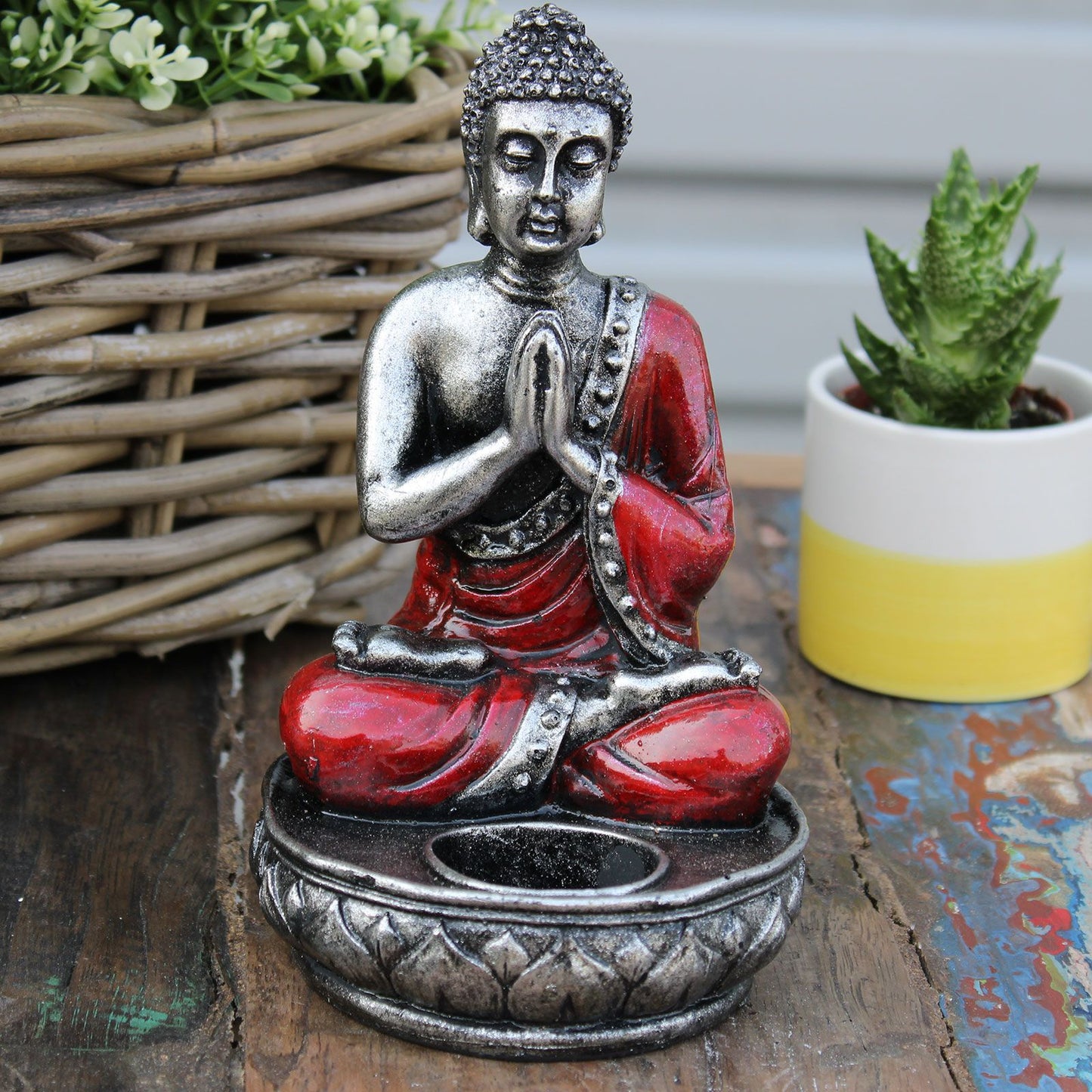 Handbemalte Buddha-Kerzenfigur in Rot - Medium - Für Harmonie und Ruhe