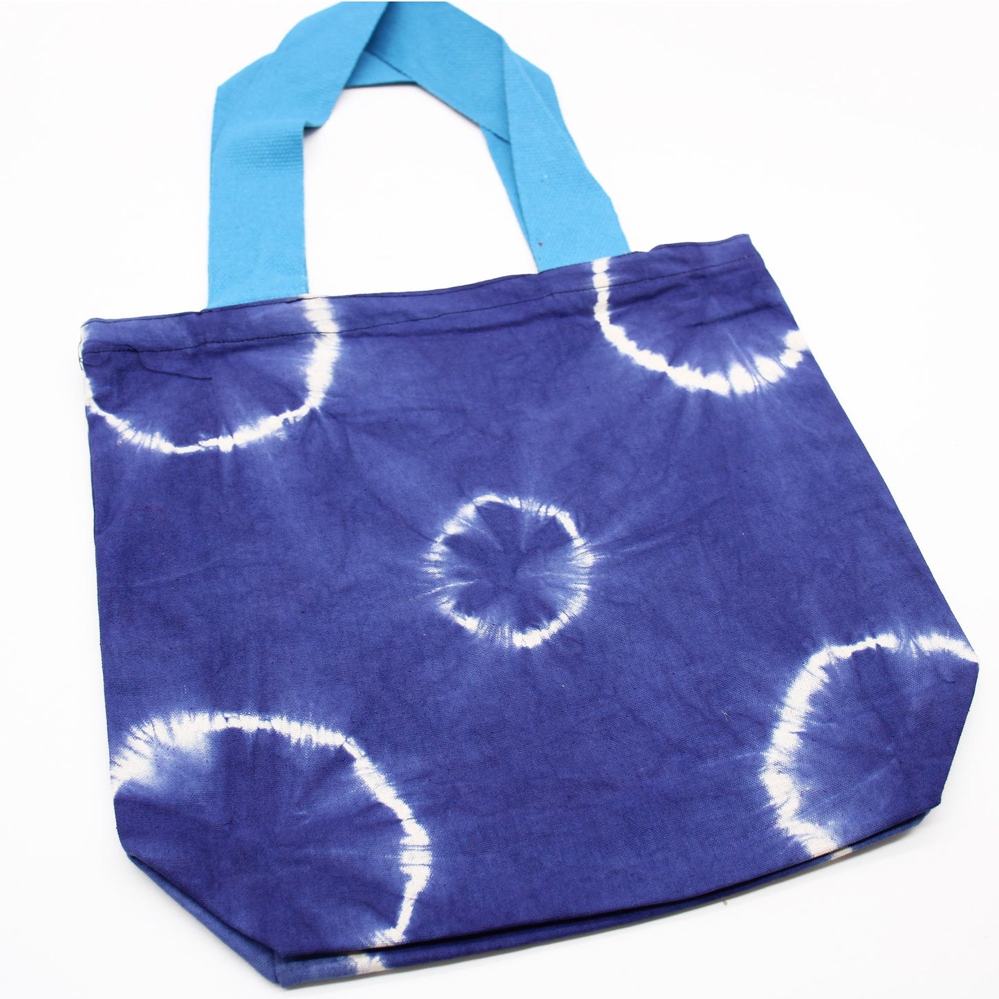Batik Baumwolltasche mit blauen Ringen – Handgefertigte Eco-Tasche