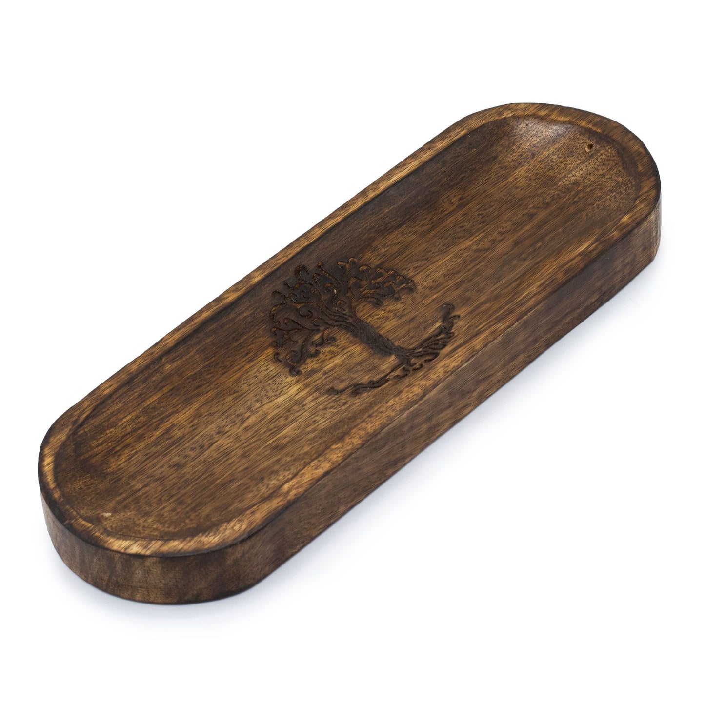 Räucherschale 'Lebensbaum' aus Mangoholz - Handgeschnitztes Unikat 30x10 cm