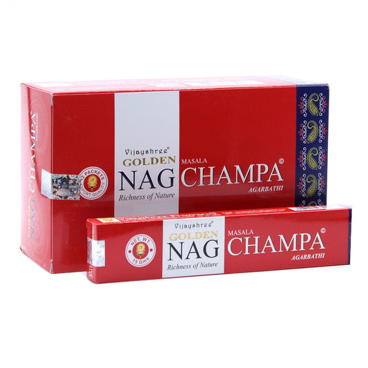 Golden Nag Champa Premium Set - 12 Packungen handgerollte Räucherstäbchen
