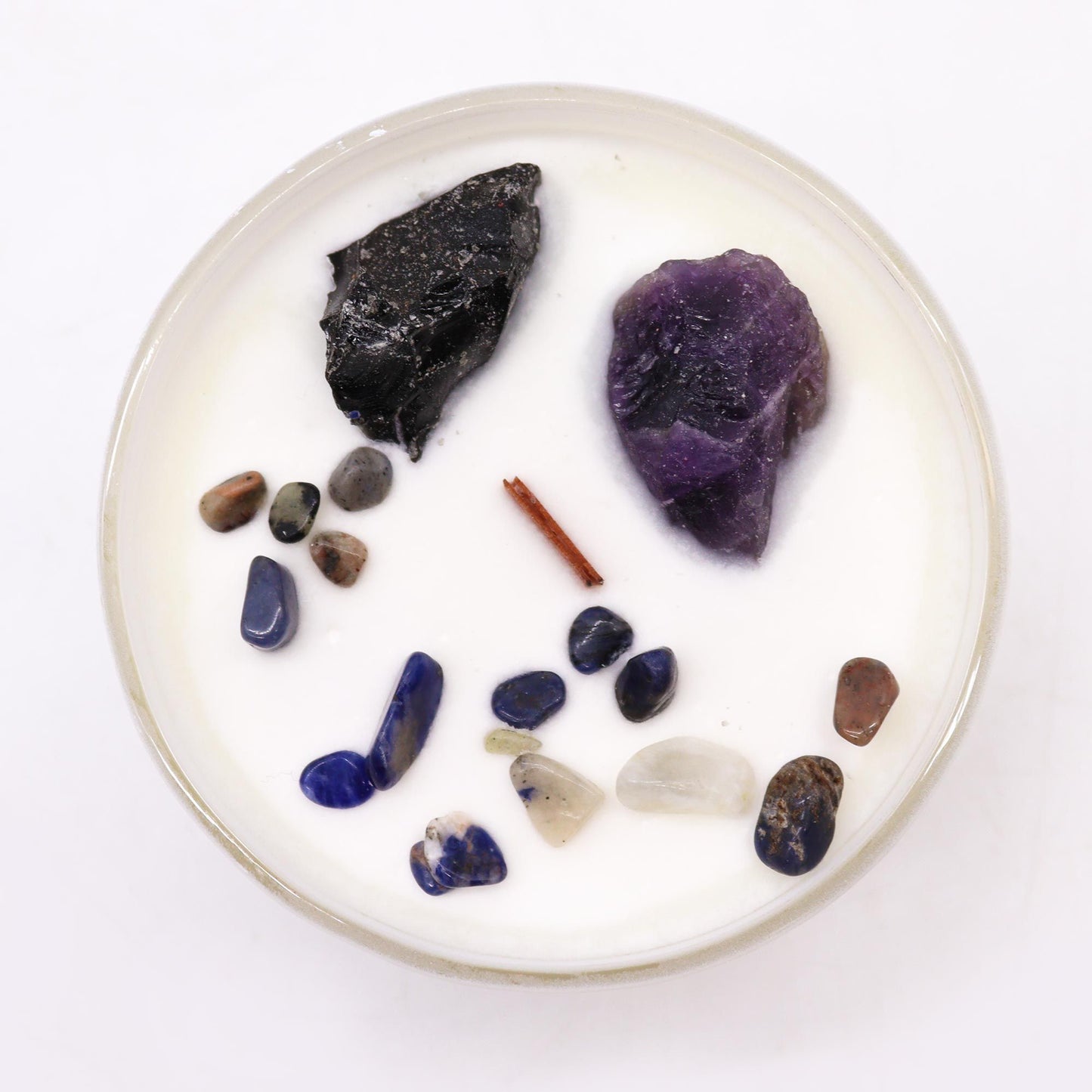 Kristallkerze für das Solarplexus-Chakra mit Amethyst und Schwarzachat