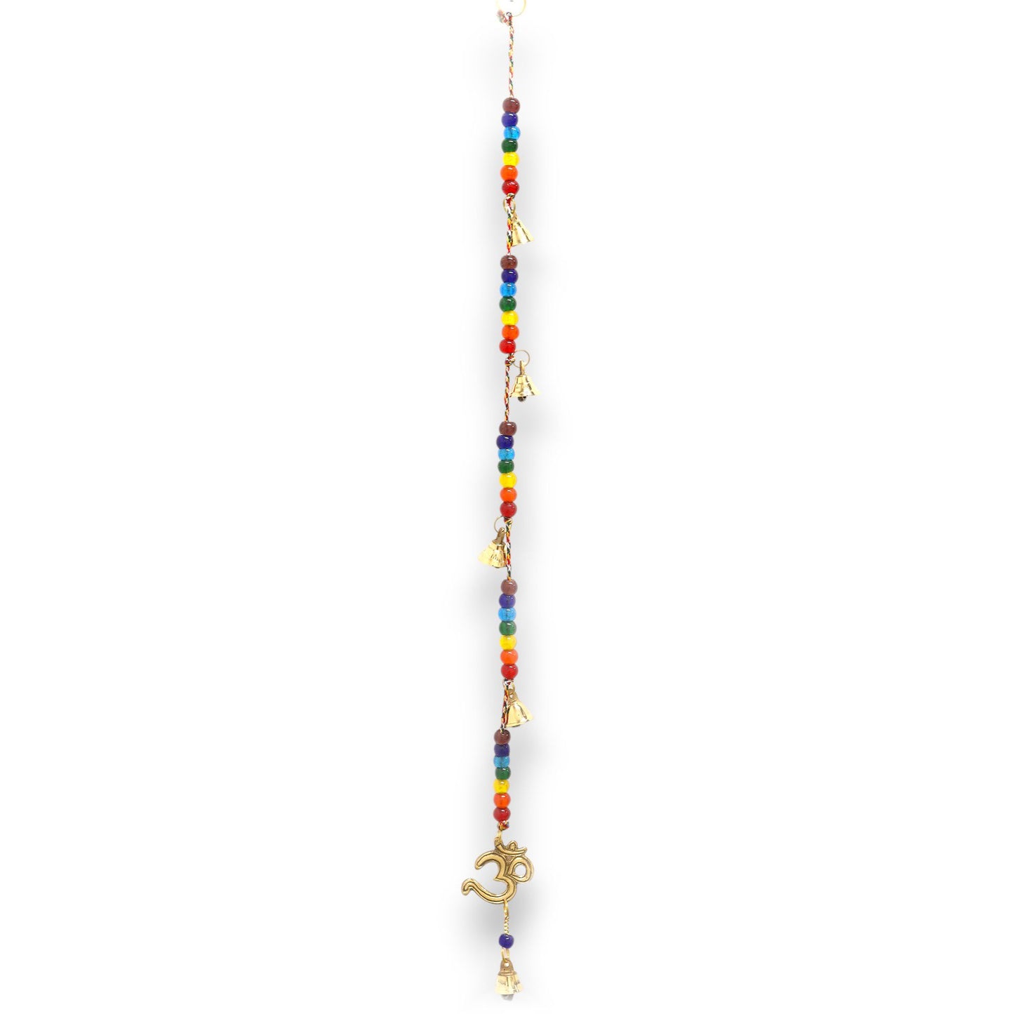 Handgefertigtes Windspiel mit OM-Symbol und Chakra-Perlen - 53 cm aus Messing