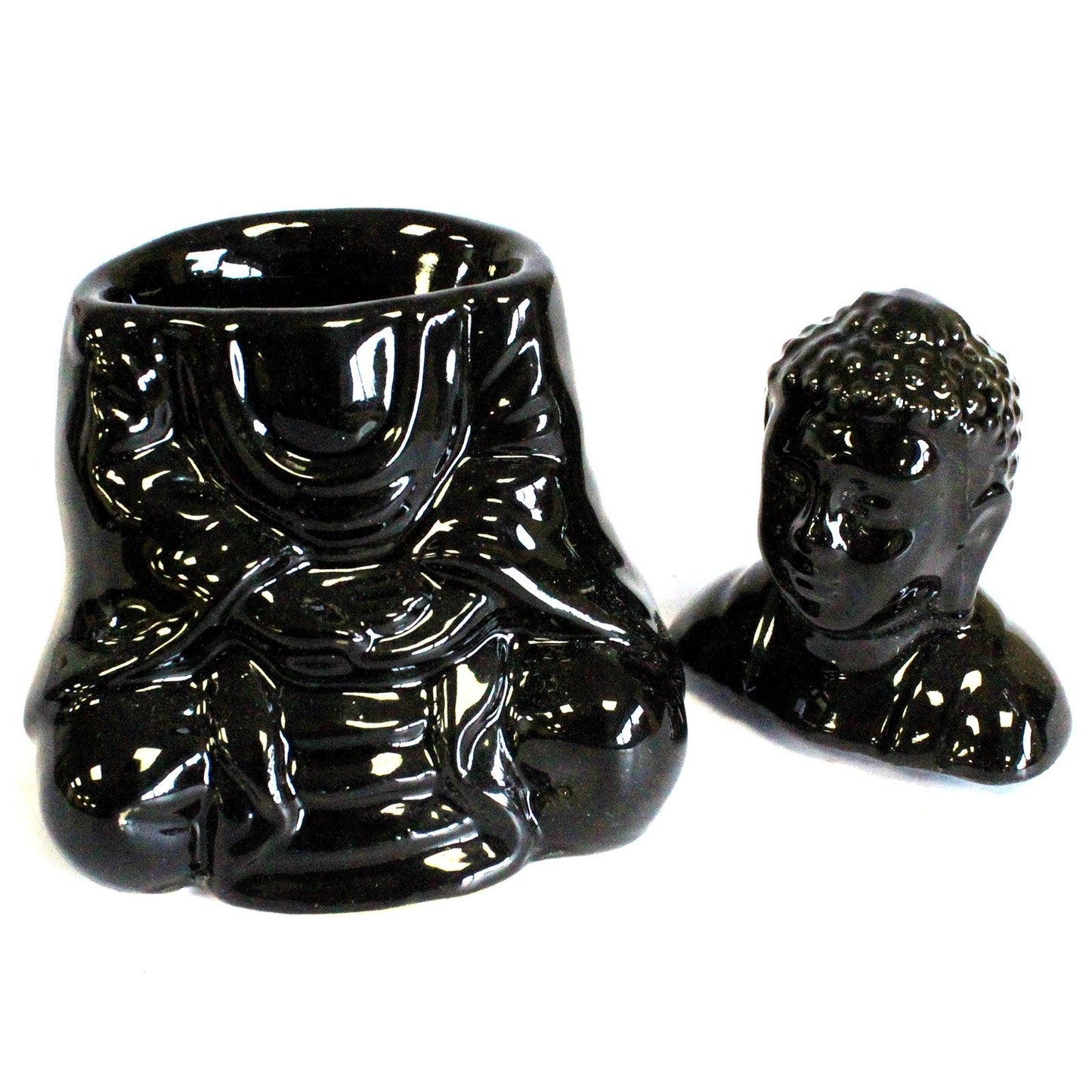 Duftlampe 'Meditierender Buddha' in Schwarz – Keramik für ätherische Öle