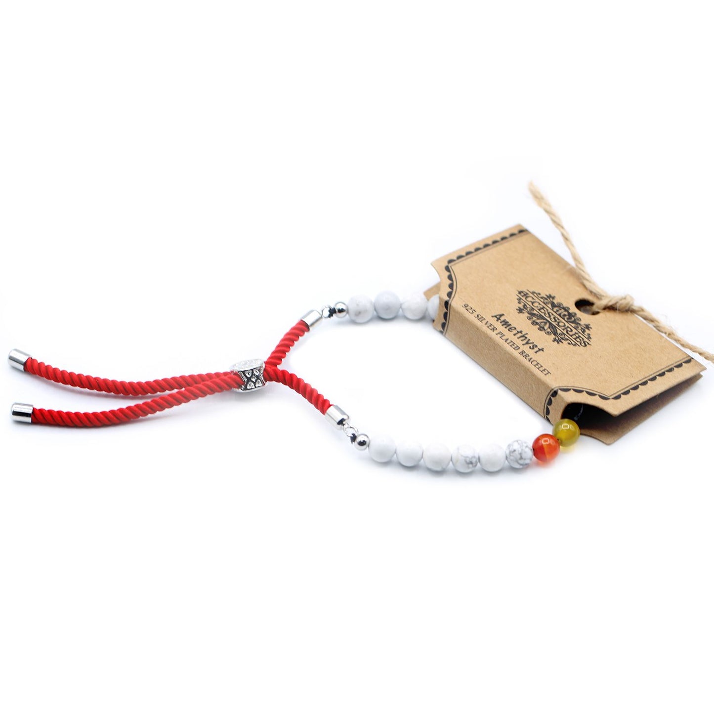 Chakra-Armband aus weißem Howlit mit königsroter Schnur und Silberverschluss