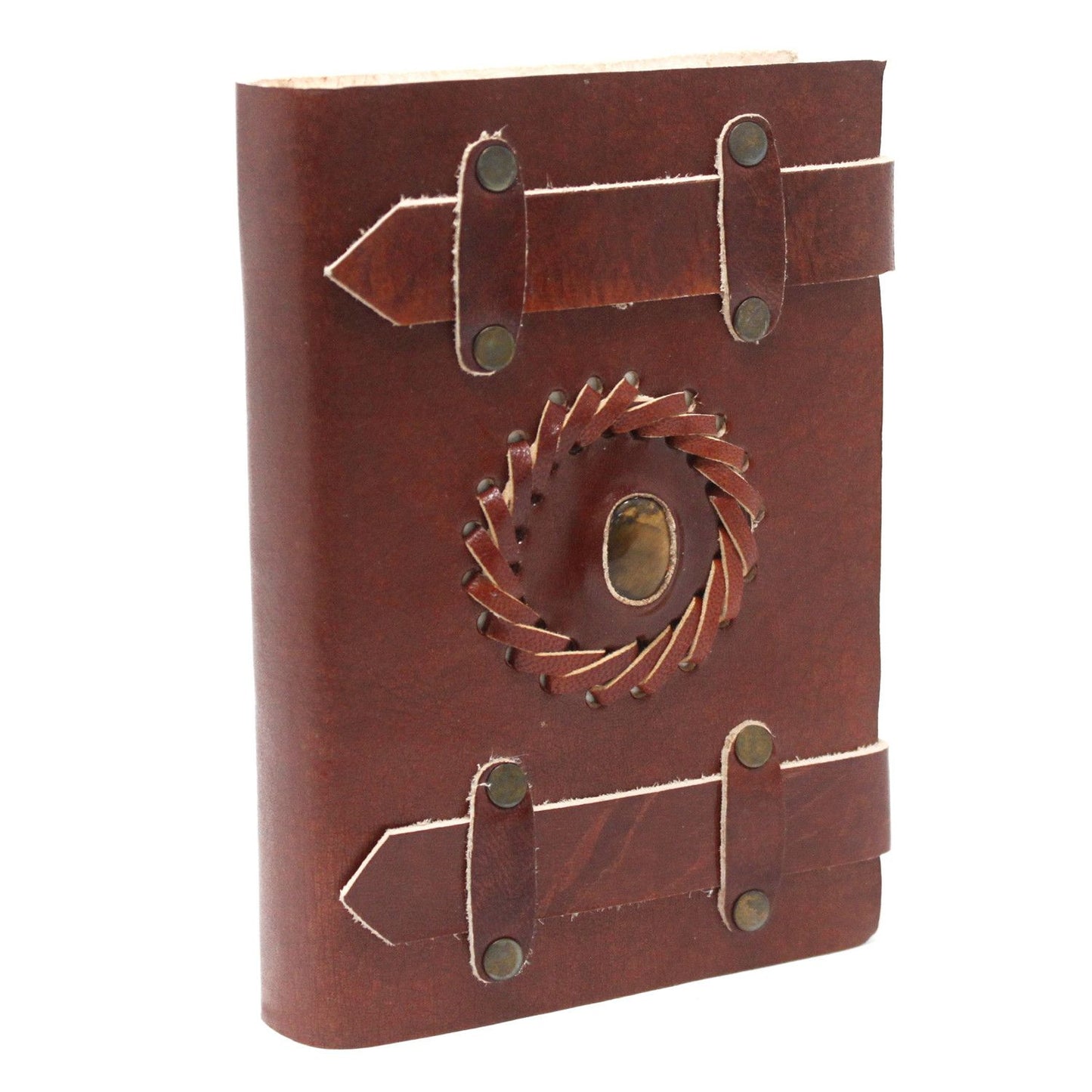 Ledernotizbuch 'Tigeraugen' mit Weltkarte – Handgefertigtes Journal 15x10 cm