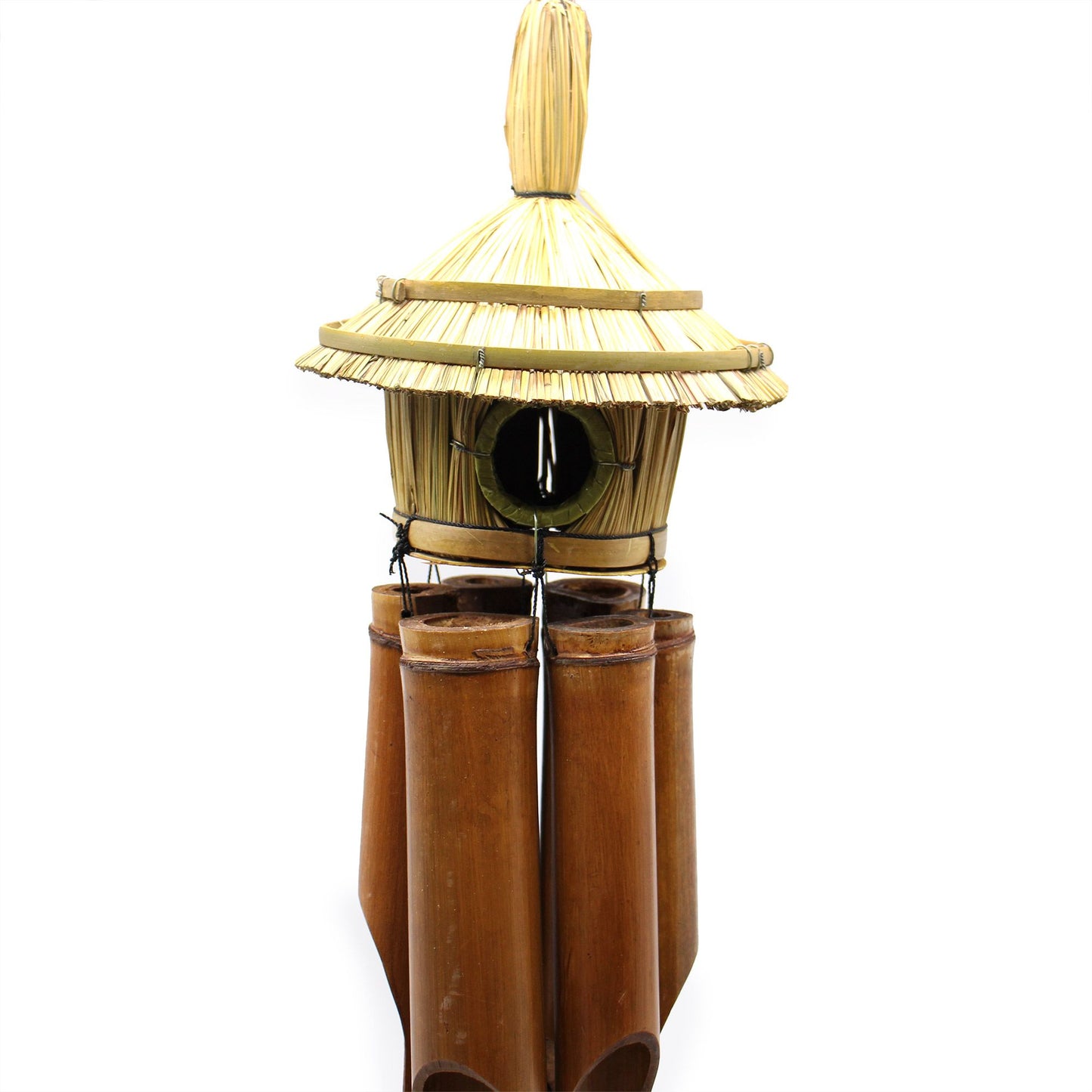 Natürliches Vogelhaus aus Seegras mit Bambus-Windspiel – 56 cm Ø