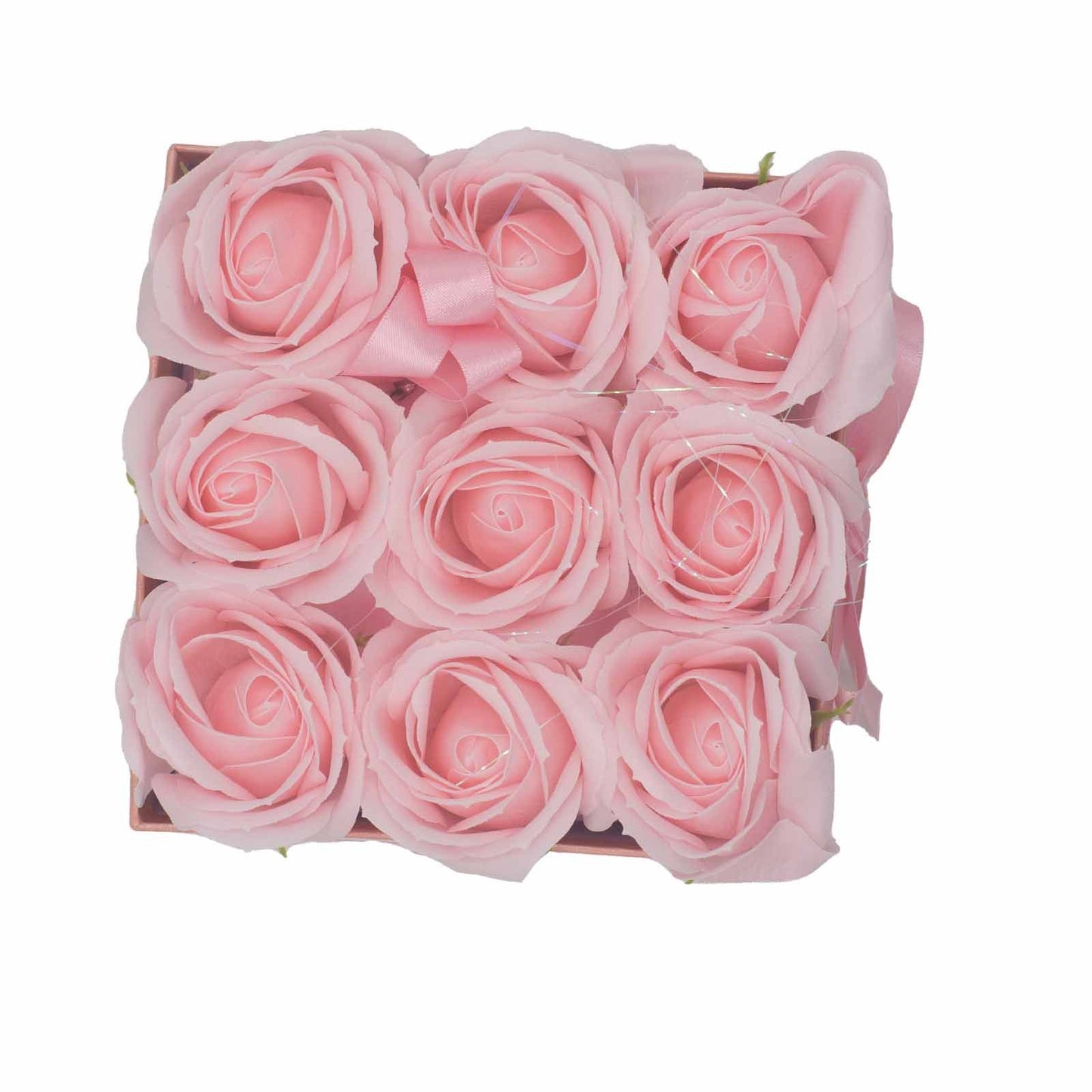 Seifenrosen-Strauß 'Zarte Romantik' - 9 rosa Rosen im Quadrat