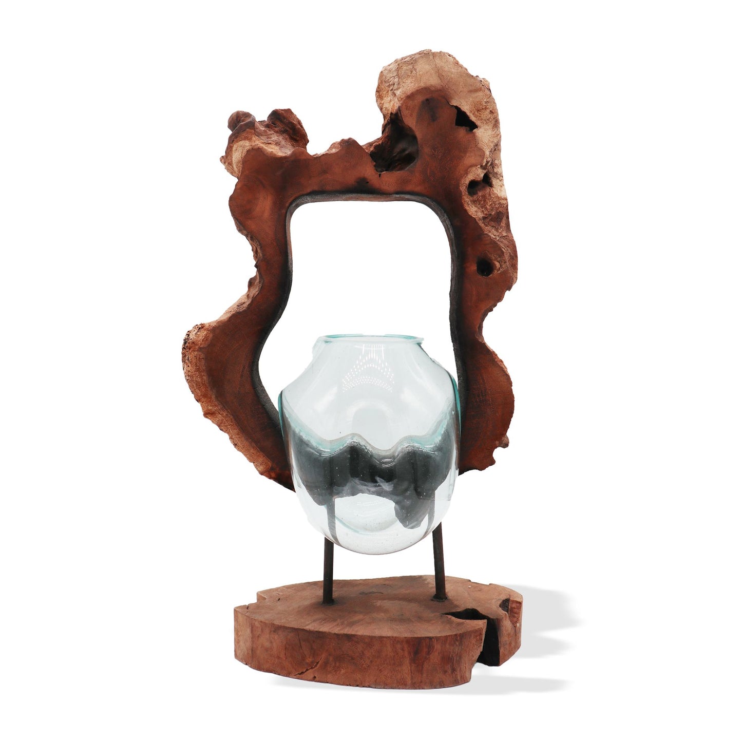 Hängevase aus Schmelzglas auf Wurzelholz - Einzigartiges Natur-Unikat