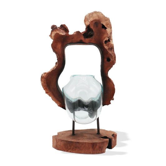 Hängevase aus Schmelzglas auf Wurzelholz - Einzigartiges Natur-Unikat