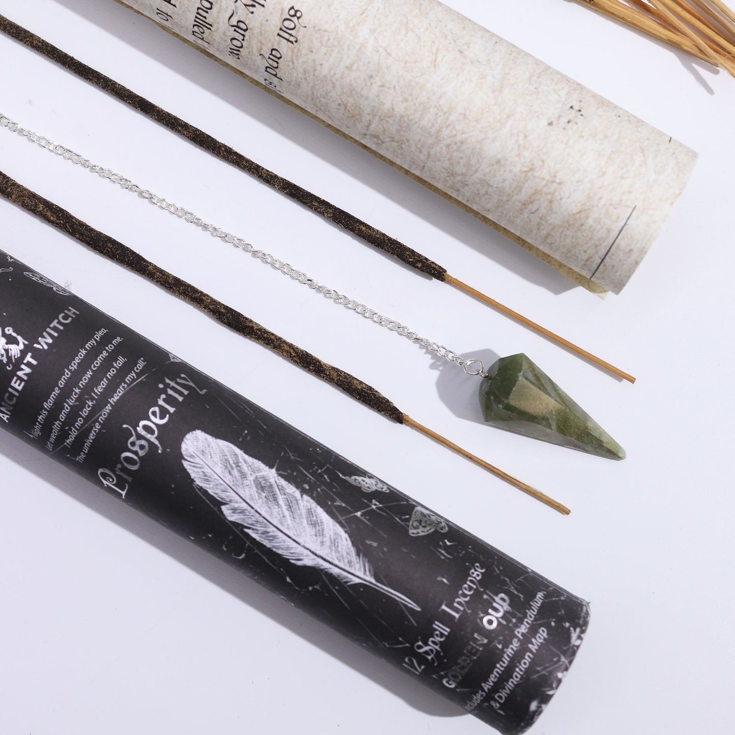 Prosperity Ritual Set – Räucherwerk mit Aventurin-Pendel & Wahrsagekarte