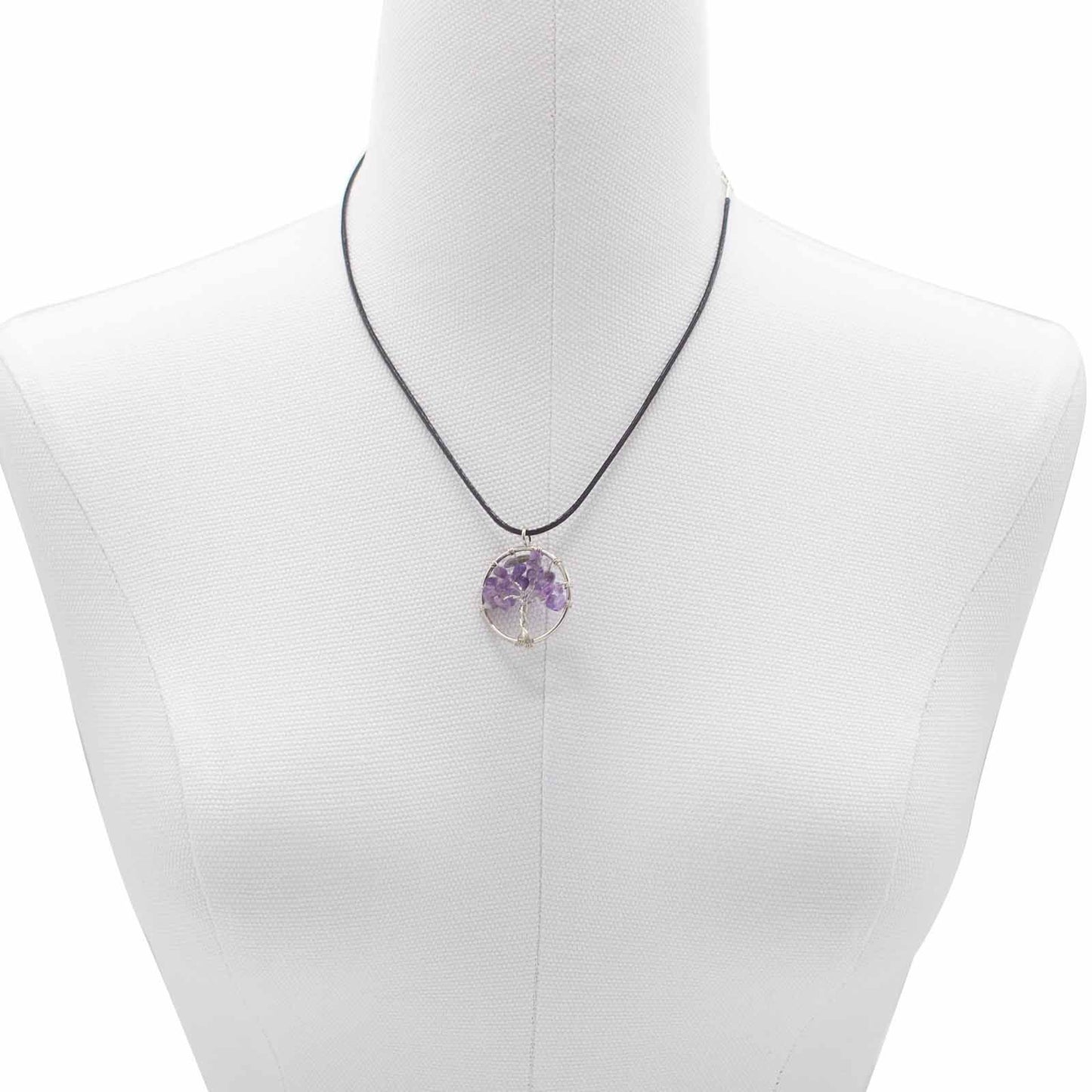 Lebensbaum-Anhänger aus Amethyst – Handgefertigt mit Lederband