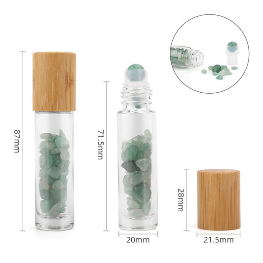 Roll-On Flasche mit Aventurin-Kugel & Holzdeckel – 5 ml für ätherische Öle