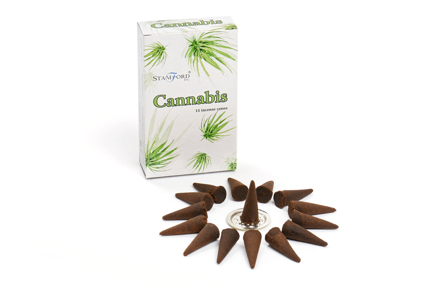Cannabis Räucherkegel-Set – 15 Stück mit Metallhalter für entspannte Düfte