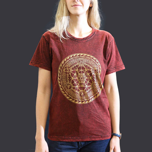 Chakra T-Shirt in tiefem Bordeaux - Doppelt steingewaschen & handgefertigt