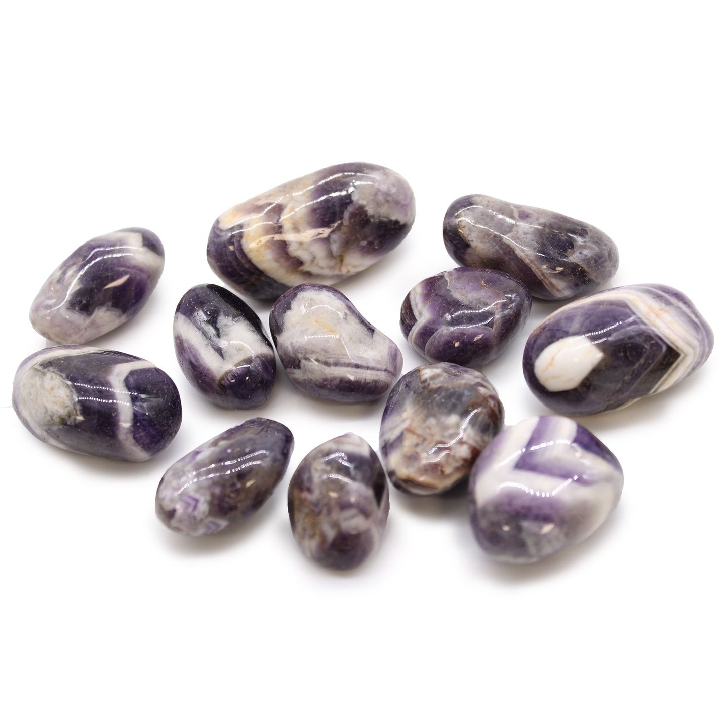 Set mit 12 Trommelsteinen - Afrikanischer Amethyst Chevron