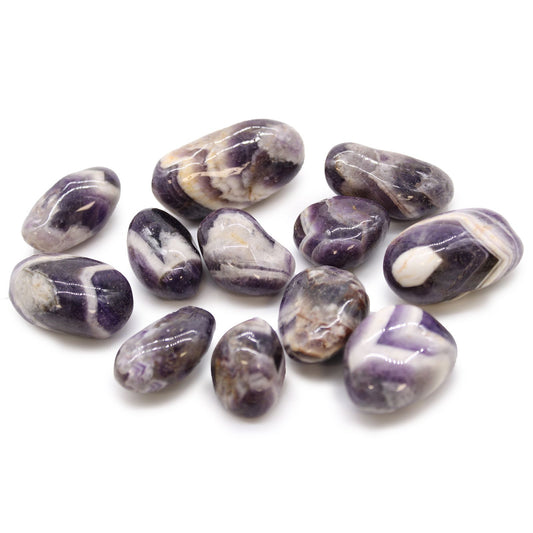 Set mit 12 Trommelsteinen - Afrikanischer Amethyst Chevron