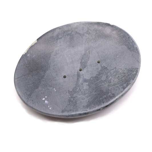 Seifenschale aus grauem Speckstein, oval – Naturstein für Bad & Wellness