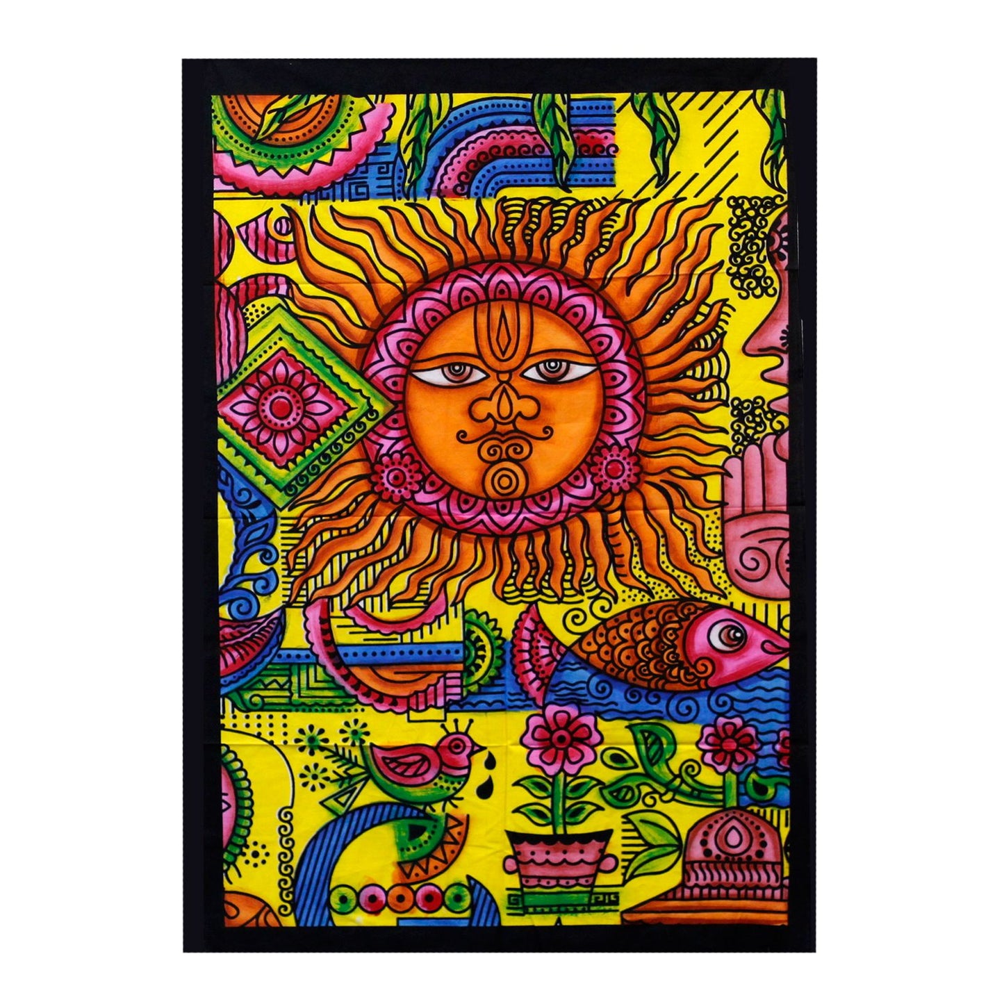 Handgemaltes Sonnen-Wandbild aus Baumwolle – 115x75 cm