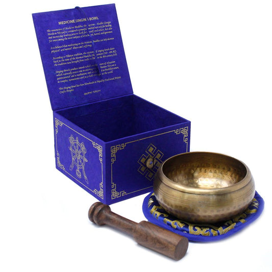 Tibetisches Klangschalen-Set 'Medicine Buddha' – 10 cm in Messing