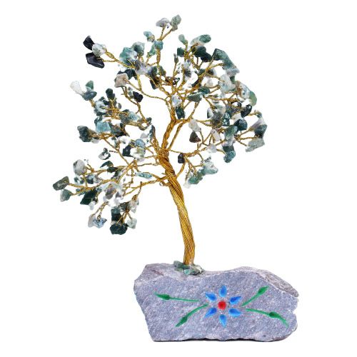Edelsteinbaum aus Baumachat – Handgefertigtes Kunstwerk mit 160 Steinen & Sockel