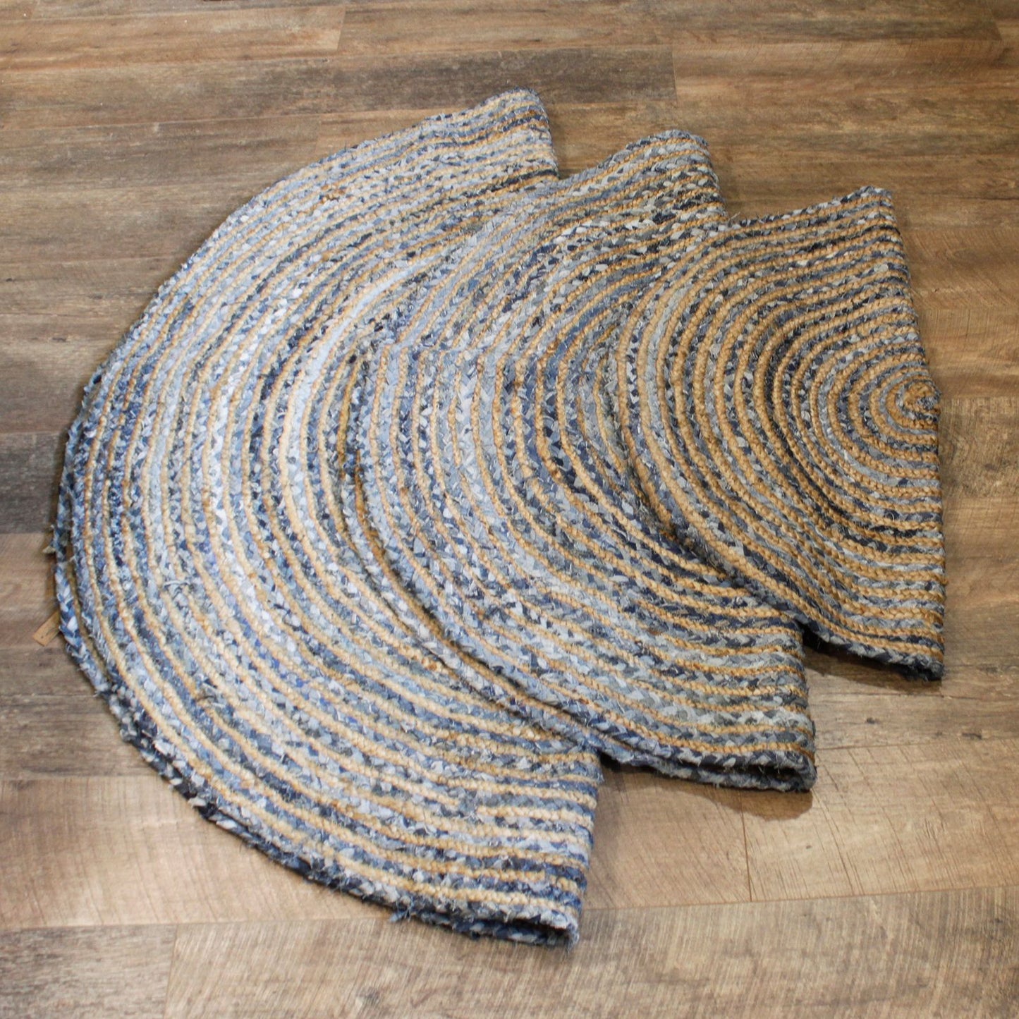 Runder Naturteppich 120 cm in Jute & Denim-Optik