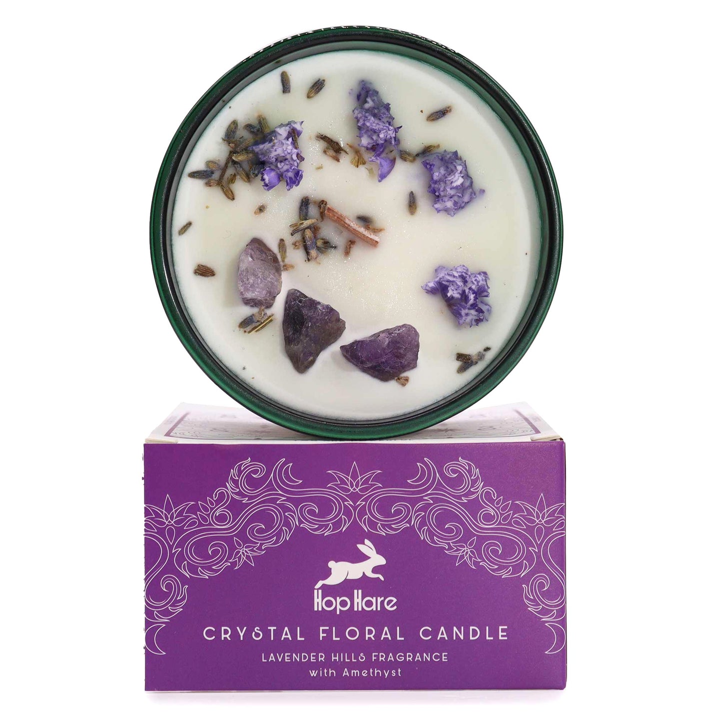 Kristall-Kerze 'The Moon' – Amethyst & Lavendel für innere Ruhe