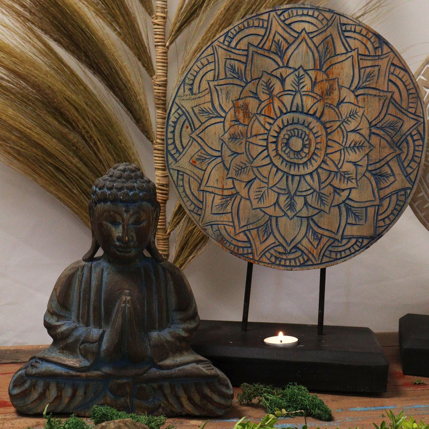 Feng Shui Set 'Harmonie-Mandala' mit Buddha-Figuren in Blau